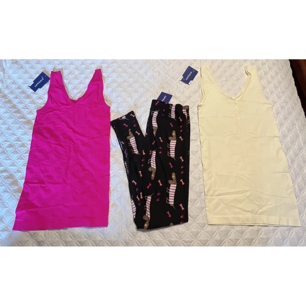 NWT Piphany White Cami Pink Cami Dachshund Dog Black Leggings One Size Fits All